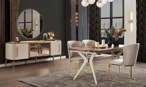 Aura Gold Metal Ayaklı Yemek Odası Takımı