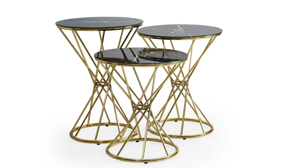 Kuşaklı Gold Metal Ayaklı Zigon Sehpa