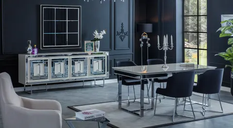 Maldiv Gümüş Metal Ayaklı Yemek Odası Takımı