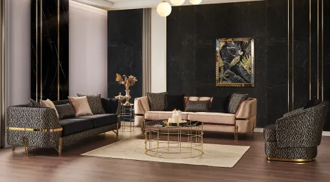 Calyon Luxury Gold Metal Ayaklı Koltuk Takımı