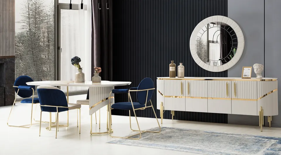 Roma Gold Metal Ayaklı Yemek Odası Takımı