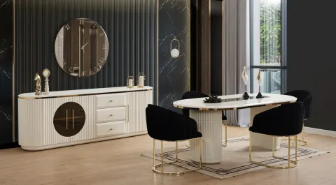 Wood Parlak Krem Modern Yemek Odası Takımı