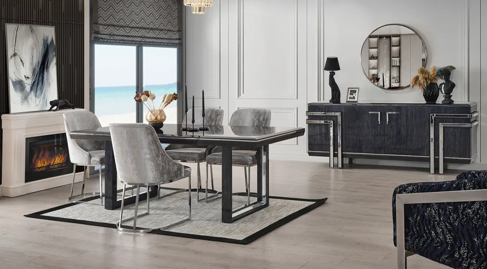 Diamond Aynalı Modern Yemek Odası Takımı