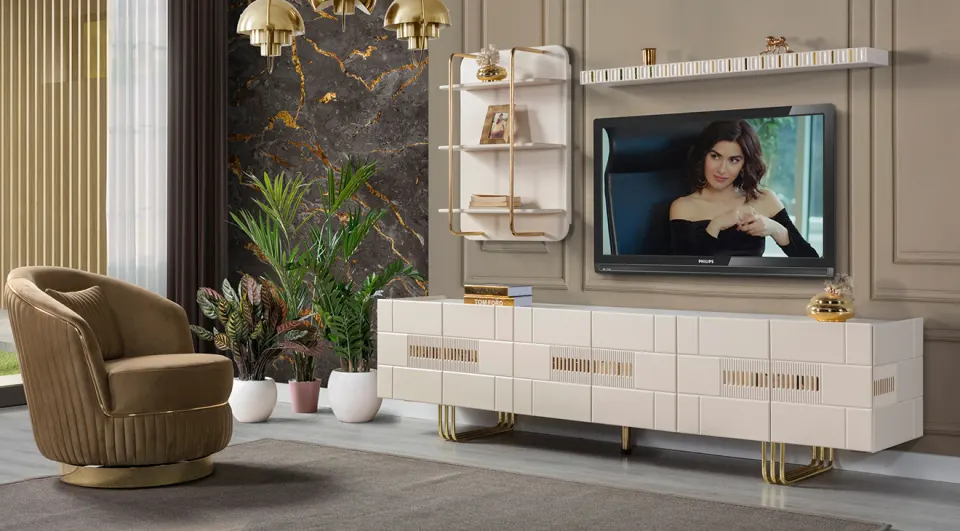 Rodos Gold Metal Ayaklı Tv Ünitesi