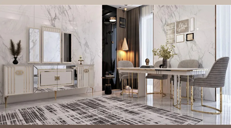 Exelance Gold Metal Ayaklı Yemek Odası Takımı