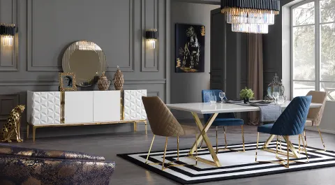 Rixos Gold Metal Ayaklı Yemek Odası Takımı