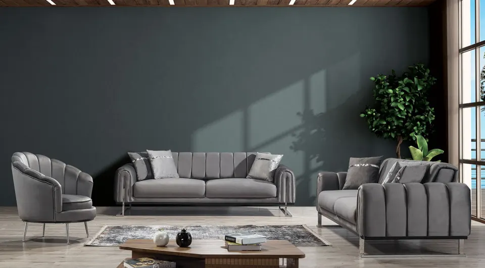 Bold Yataklı Gümüş Metal Ayaklı Koltuk Takımı