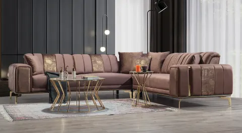 Eva Gold Metal Ayaklı Yataklı Köşe Koltuk Takımı