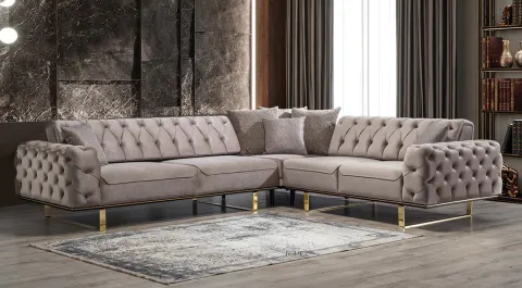 Lila-A Gold Metal Ayaklı Köşe Koltuk Takımı