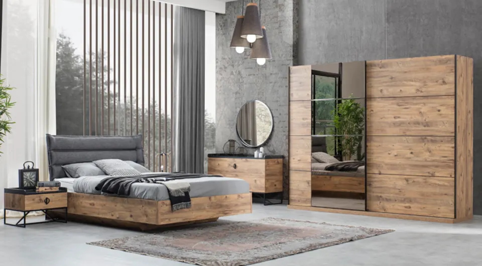 Loft Sürgü Kapaklı Ceviz Yatak Odası Takımı