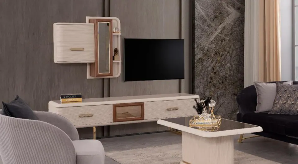 New Zen Gold Metal Ayaklı Tv Ünitesi