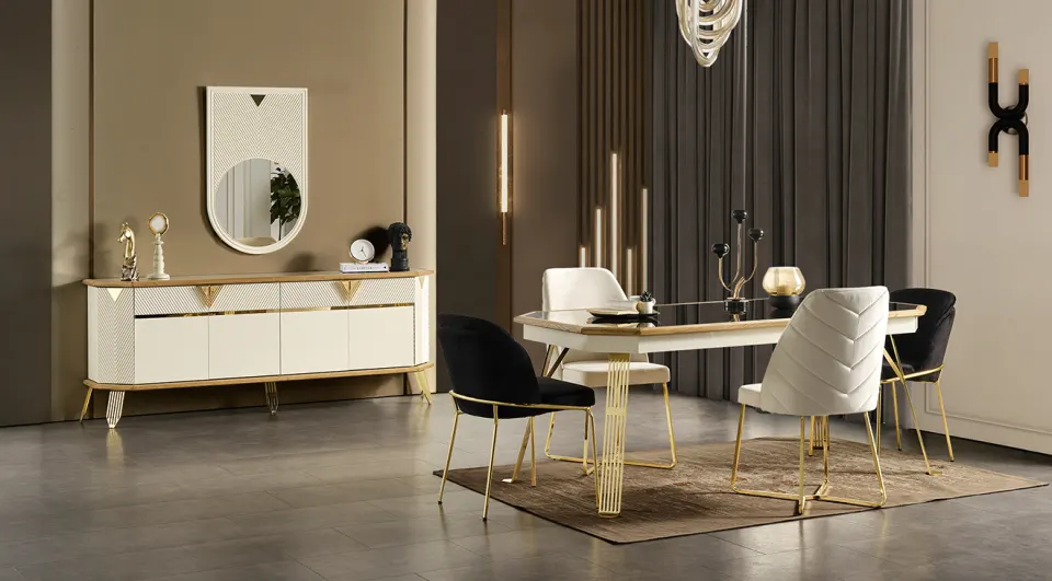 Milano Gold Metal Ayaklı Yemek Odası Takımı