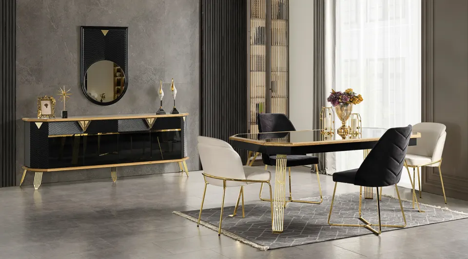 Porto Gold Metal Ayaklı Yemek Odası Takımı