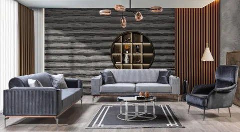 Bugatti Yataklı Gümüş Metal Ayaklı Koltuk Takımı