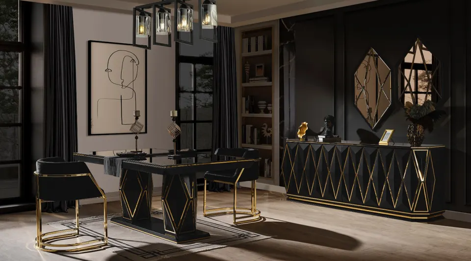 Diamond Siyah Luxury Yemek Odası Takımı