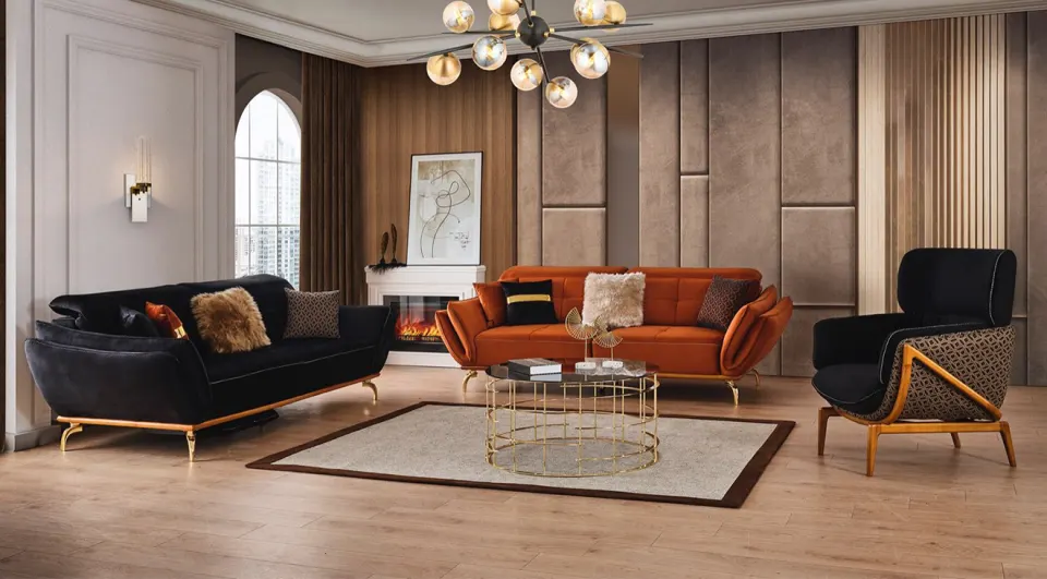 Seray Gold Metal Ayaklı Koltuk Takımı