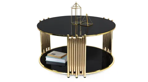Side Siyah Gold Metal Ayaklı Orta Sehpa 