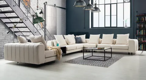 Soft Metal Ayaklı Köşe Beyaz Koltuk Takımı