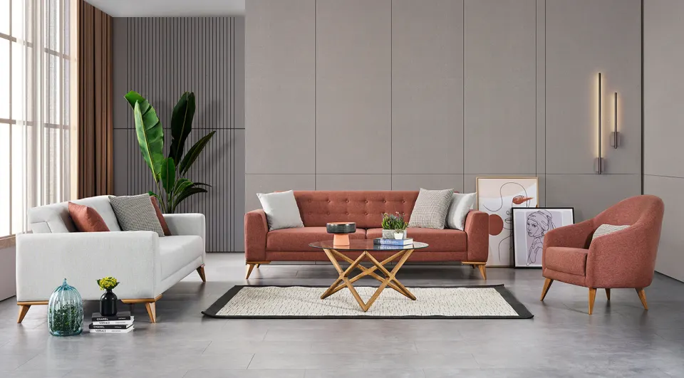 Nesta Ahşap Ayaklı Yataklı Modern Koltuk Takımı
