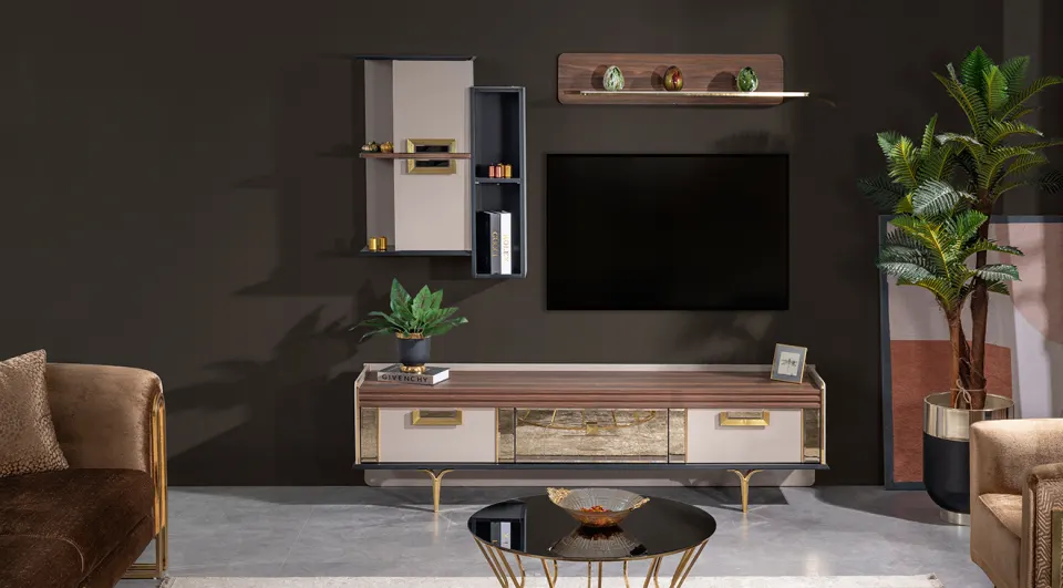 Glamour Gold Metal Ayaklı Tv Ünitesi