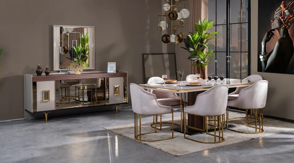 Glamour Gold Ayaklı Yemek Odası Takımı