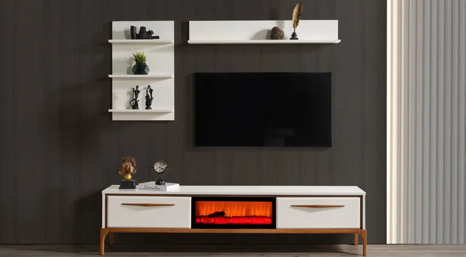 Masal Ahşap Ayaklı Şömineli Tv Ünitesi