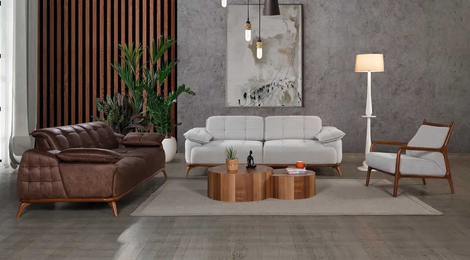 Loft Ahşap Ayaklı Yataklı Koltuk Takımı(Açık Berjer)