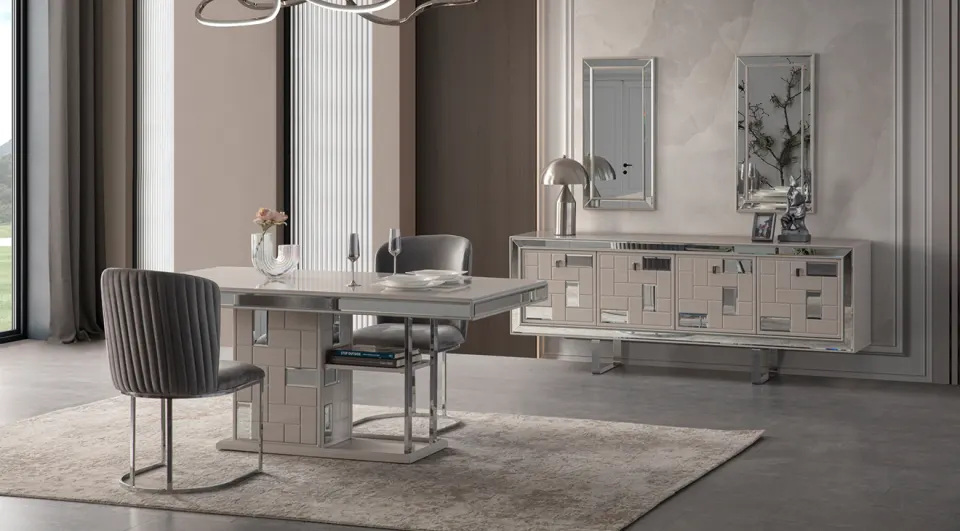 Labranda Gümüş Metal Ayaklı Yemek Odası Takımı