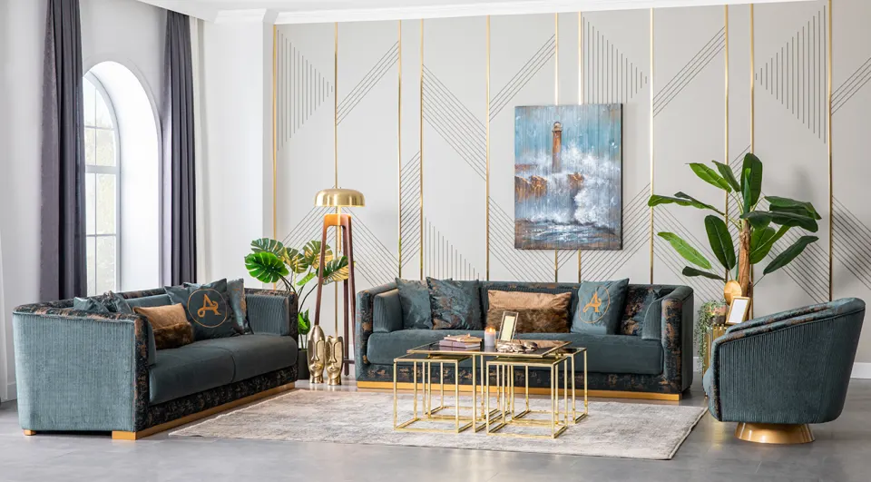 Lucca Gold Metal Ayaklı Luxury Koltuk Takımı