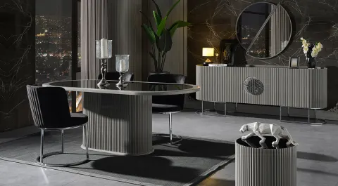 Gucci Duman Grisi Metal Ayaklı Yemek Odası Takımı
