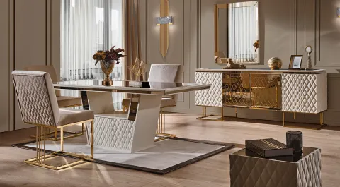Metalica Ekru Gold Luxury Yemek Odası Takımı