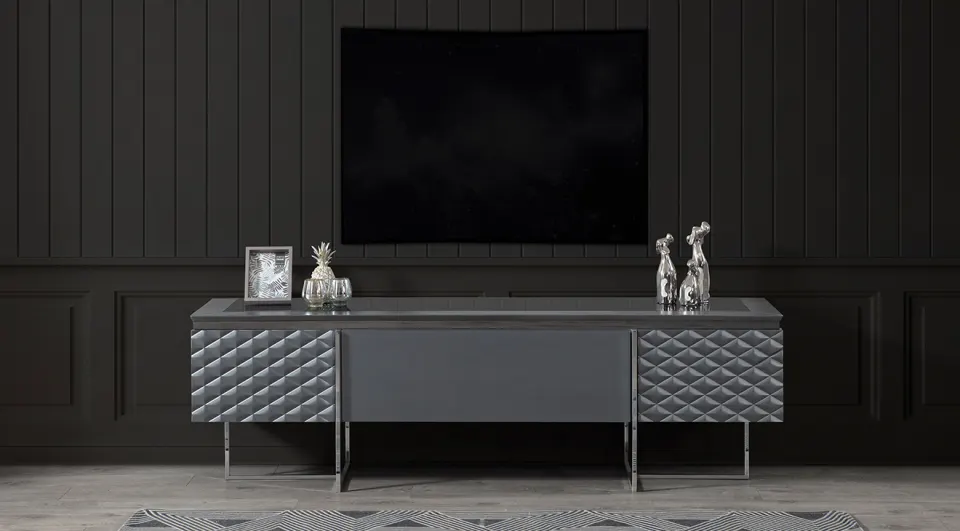 Metalica Gri Gümüş Metal Ayaklı Tv Ünitesi
