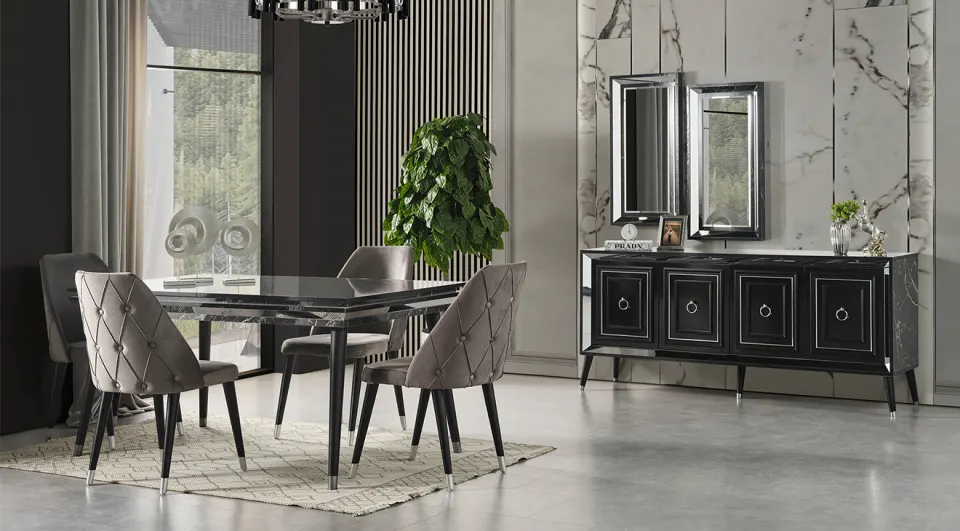 Granit Ahşap Ayaklı Yemek Odası Takımı