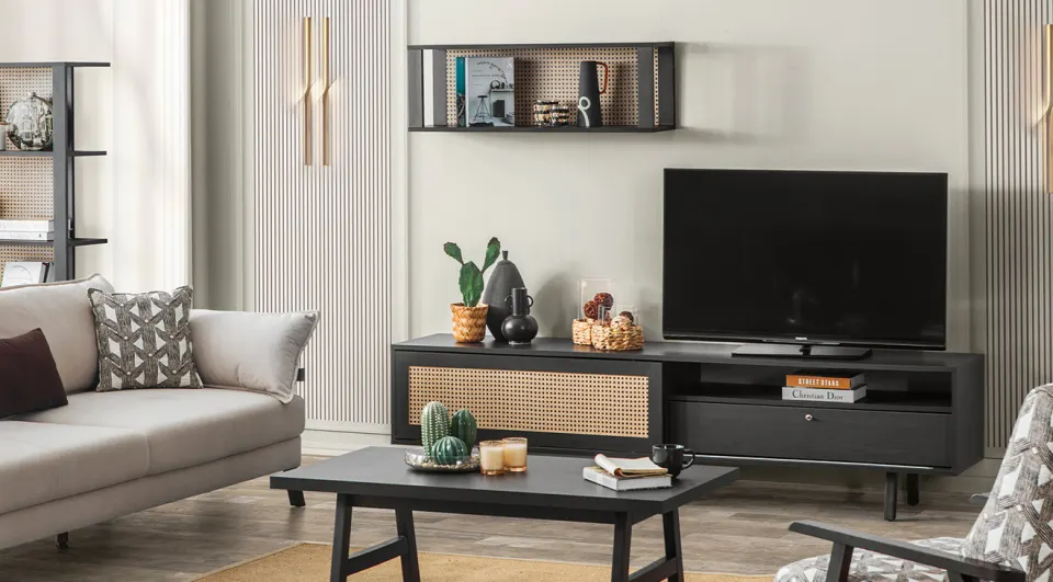 Rattan Dark Ahşap Ayaklı Tv Ünitesi