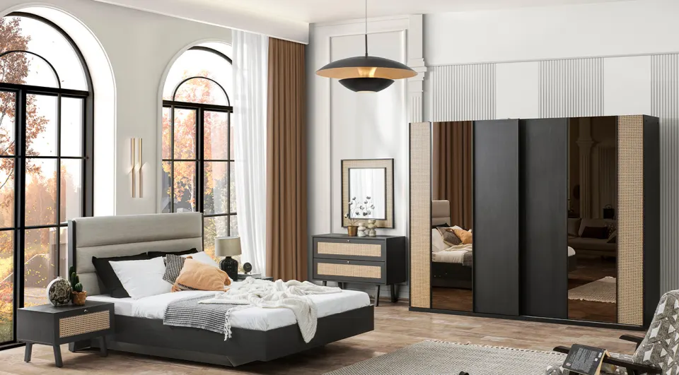 Rattan Dark Sürgü Kapaklı Yatak Odası Takımı
