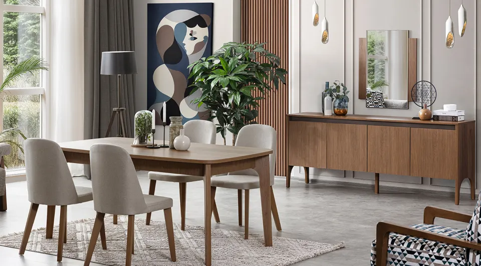 Wood Ahşap Ayaklı Yemek Odası Takımı