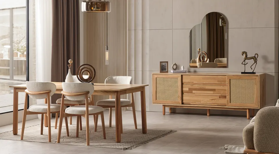 Bohem Modern Ceviz Yemek Odası Takımı