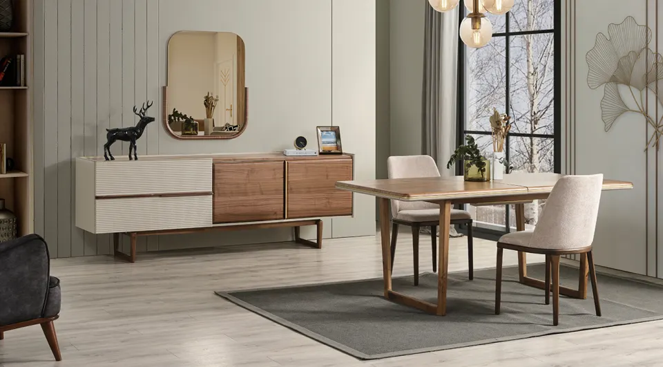Auro Ahşap Ayaklı Modern Yemek Odası Takımı