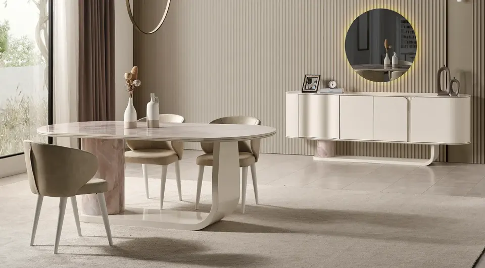 Perla Beyaz Modern Yemek Odası Takımı