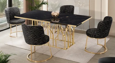 Sarmaşık Gold Metal Ayaklı Yemek Masası